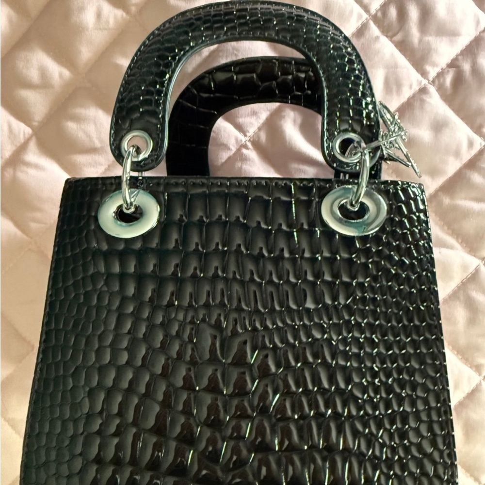 Elegant Black Crocodile-Embossed Handbag